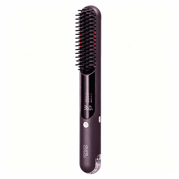 Aurawand Cordless Hair Straightener Comb, Go Brush Pro with LED Display, 4 Temp Settings & Infrared Care, 55W Fast Heating, Purple