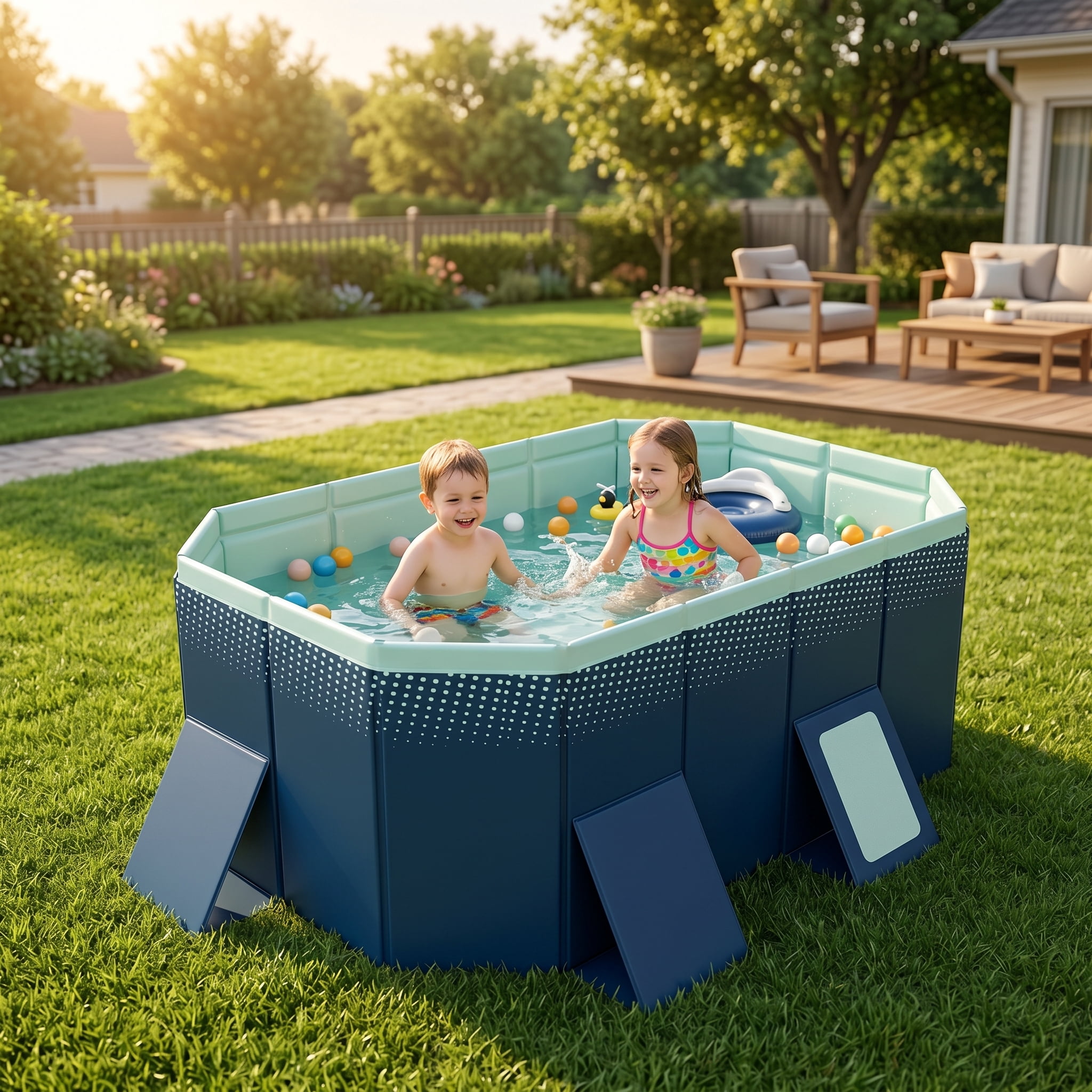 NOBOLEA 1.8m Foldable PVC Swimming Pool, Non-Inflatable Hard Side Pool for Outdoor Patio, Beach & Garden, Summer Cooling Bath for Family