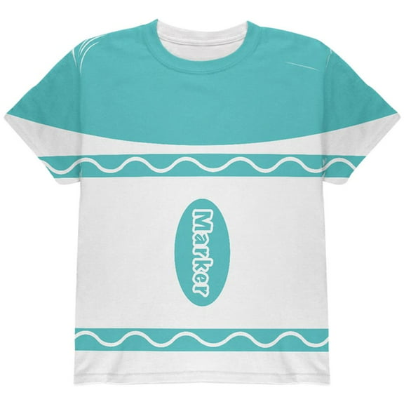 Halloween Marker Costume Aqua Blue All Over Youth T Shirt Multi YSM