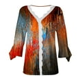 thumbnail image 5 of Dyegold Blouses For Women Dressy Casual 3/4 Flare Sleeve Lace Trim V Neck Floral Print Vintage Tunic Tops Loose Fit Shirts, 5 of 5