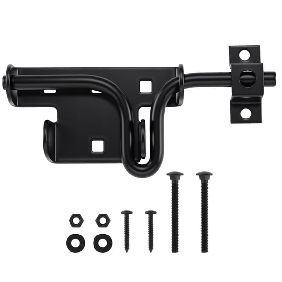 WellMade Heavy Duty Sliding Bolt Gate Door Latch, Black with Padlock Hole for Wooden Fence, Shed, Yard, Barn Door