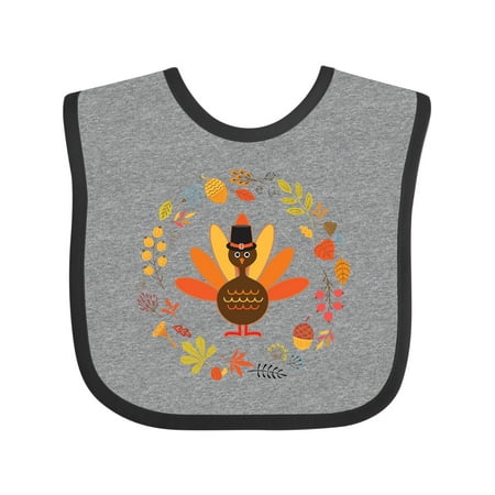

Inktastic Thanksgiving Turkey Fall Holiday Wreath Gift Baby Boy or Baby Girl Bib