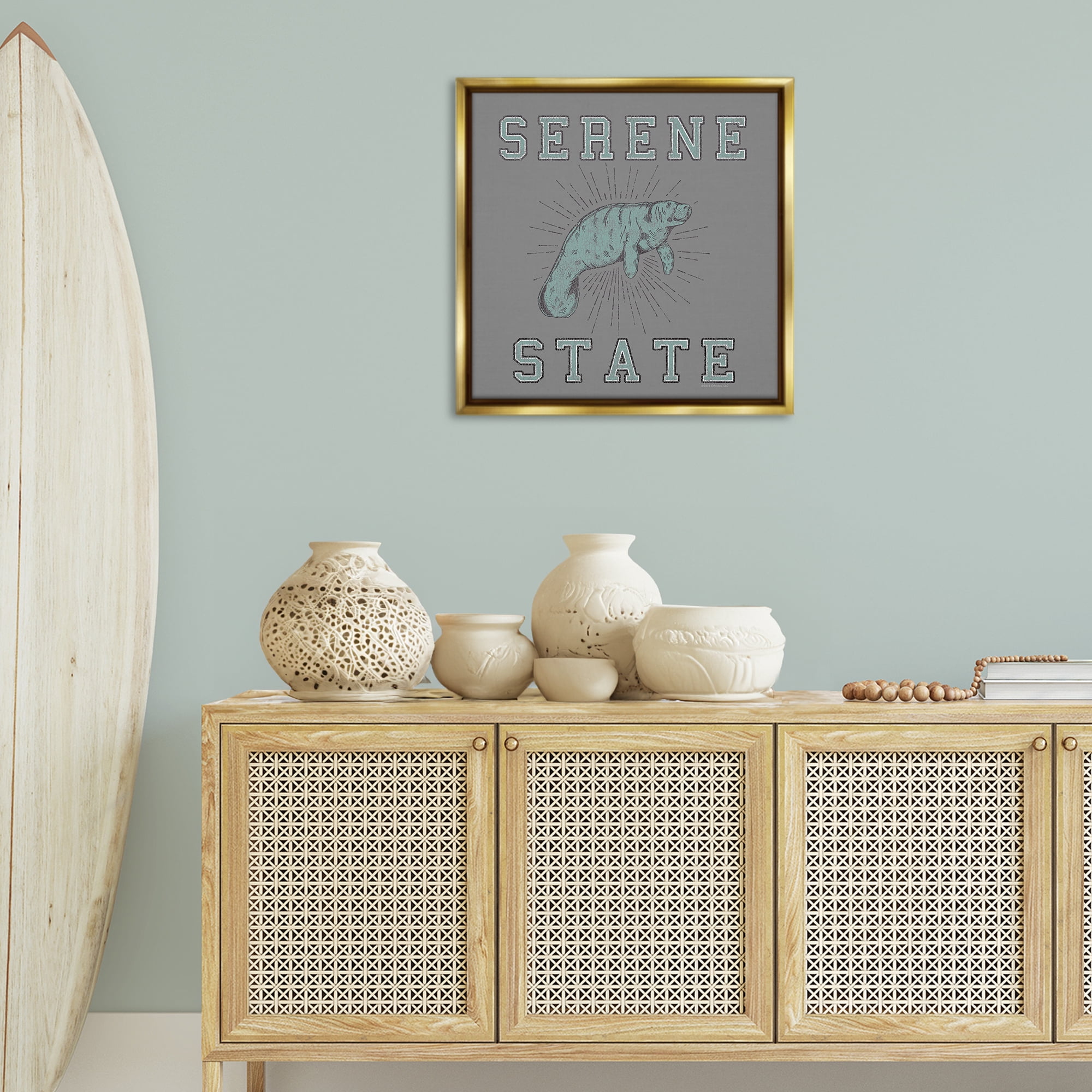 Stupell Industries Serene State Manatee Animals Painting Gold Floater Framed Canvas Art Print Wall Art, 25 x 25