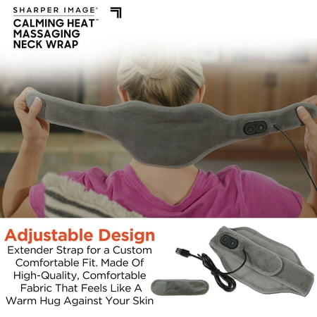 Sharper Image Calming Heat Massaging Neck Wrap, Relaxing Vibrations, Gray