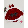 thumbnail image 3 of ZINTAOZT Newborn Baby Girls Red Velvet Romper Dress Furry Bowknot Long Sleeve Skirt Jumpsuit Headband Christmas Outfits, 3 of 8