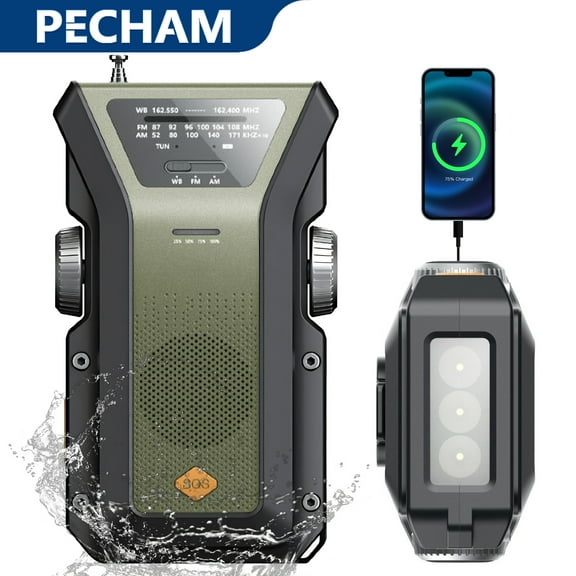 Pecham AM/FM/NOAA Weather Radio, 40000mAh Hand Crank Solar Emergency Radio with SOS Alarm/Flashlight/Type-C Charging, Portable Solar Powerd Radio for Emergency, Camping, Hiking, Travelling