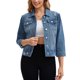 thumbnail image 2 of Abrigo de mujer INSPIRE CHIC, chaqueta de mezclilla con cuello plano, botones, mangas 3/4, lavado, cropped, color azul oscuro, 2 of 6