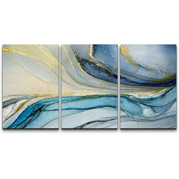 wall26 Canvas Print Wall Art Set Gold Blue Pastel Watercolor Landscape Abstract Shapes Illustrations Modern Art Decorative Boho Colorful for Living Room, Bedroom, Office - 24"x36"x3 Panels