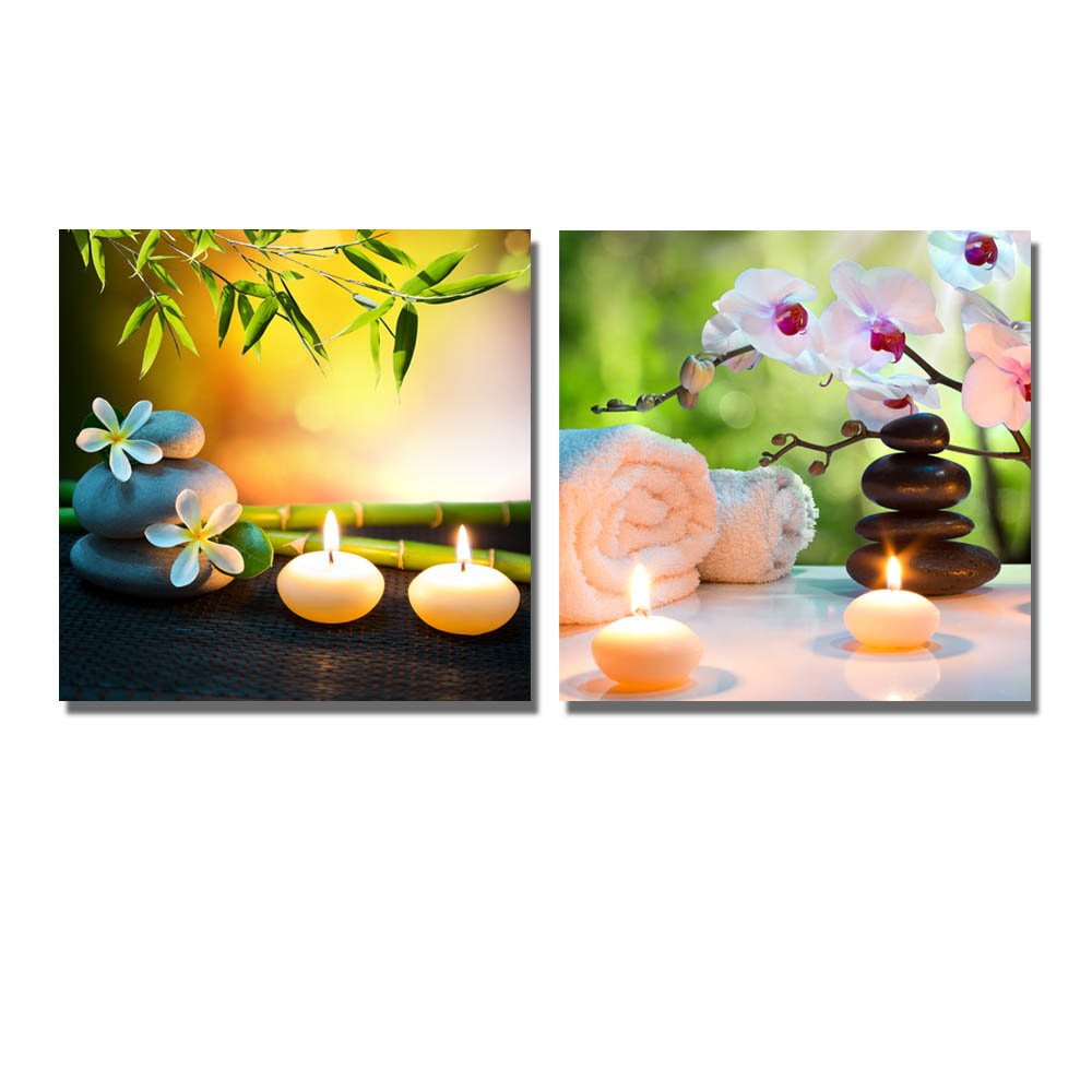 Massage Composition Spa with Candles Orchids Canvas Prints 16"x16" x 2 Panels