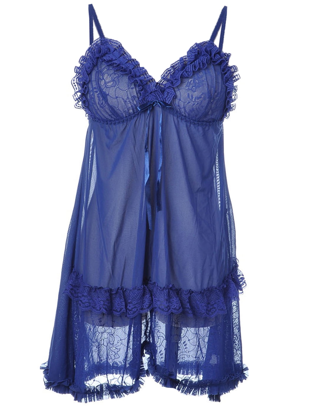 S M Womens 2 Piece Sexy Blue Lace Ruffle Nightwear Sleepwear Lingerie Set