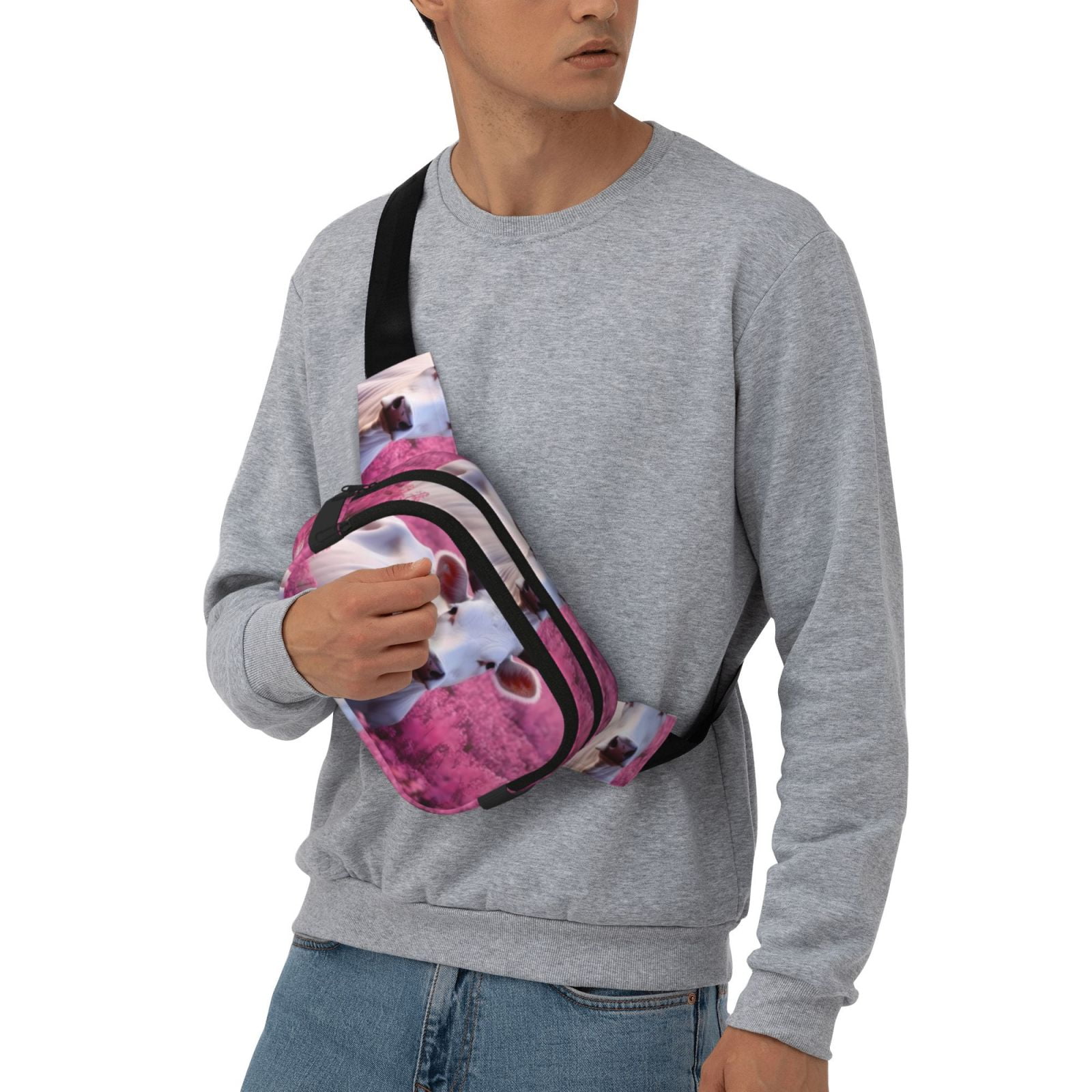 Picia Flower Field Cow Print Square Double-Layer Waist Bag Mini Adjustable Waist Belt Bag Exercise Running Travel Hiking