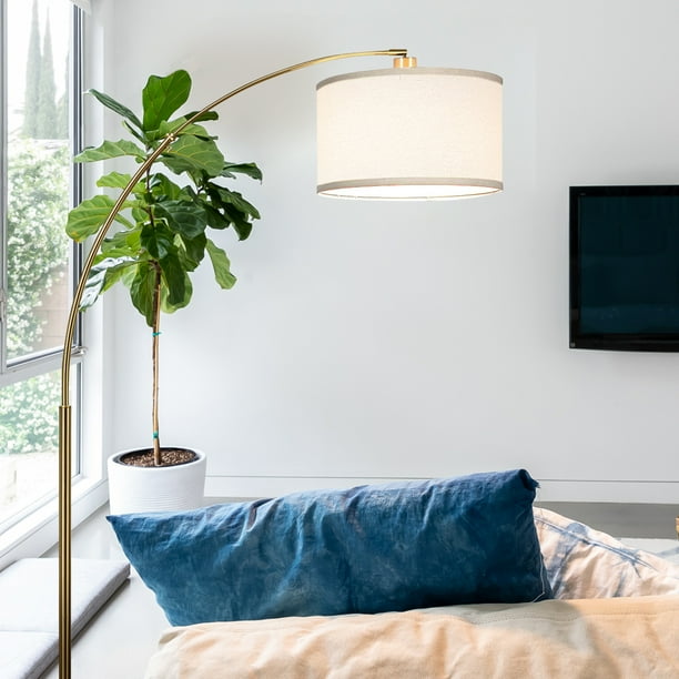 Brightech Logan Arc Standing Floor Lamp w LED Bulb Drum Shade