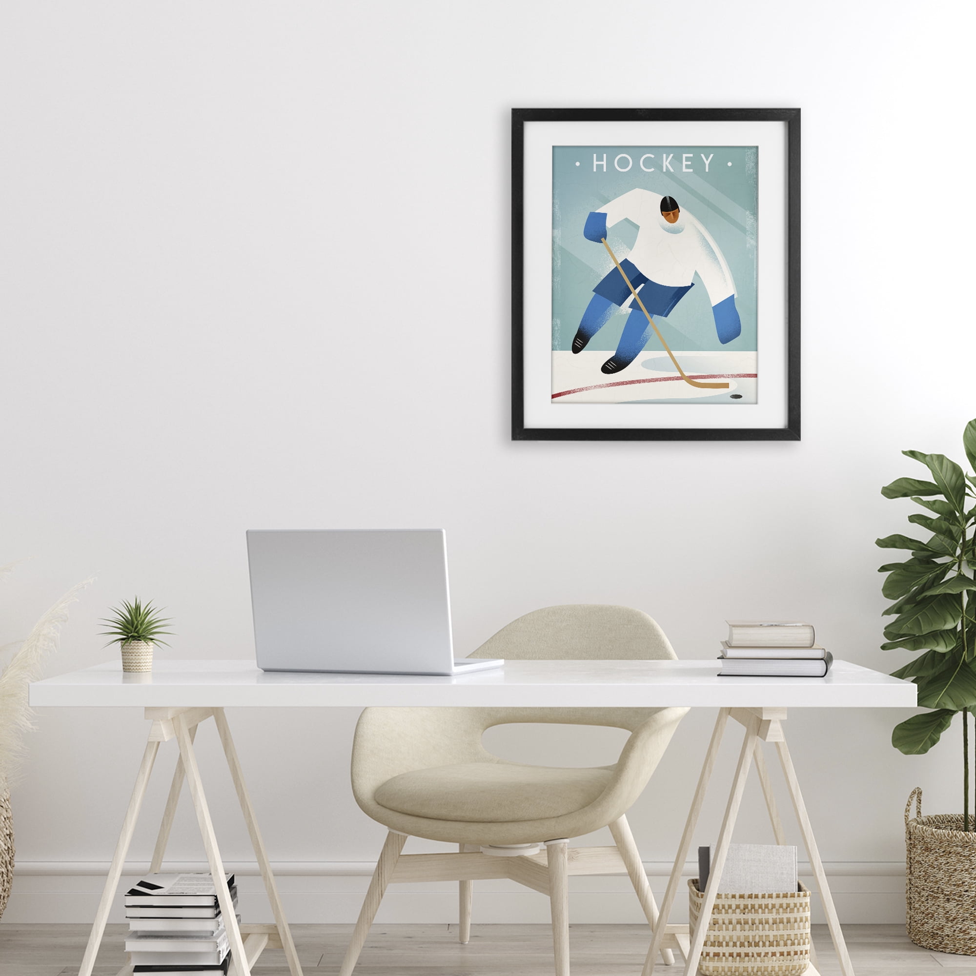 Stupell Industries Vintage Hockey Player Black Framed Print Under Glass, design by Martin Wickstrom