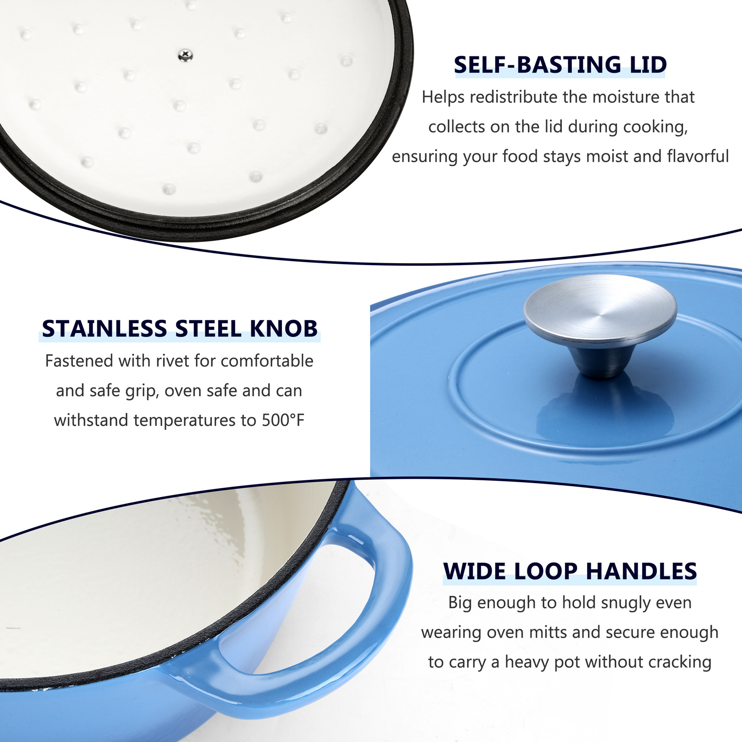 Coliware 6-Quart Enameled Cast Iron Dutch Oven, Blue photo 4
