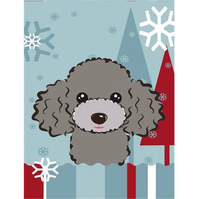 Winter Holiday Silver Gray Poodle Flag Garden Size