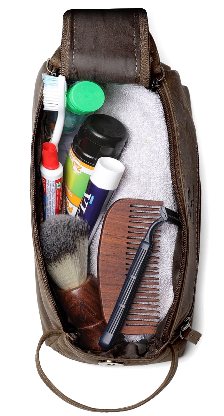 Leather Toiletry Bag for Men Women Travel Dopp Kit Bathroom Shower Hygiene Bag Makeup Cosmetic Organizer Gift for Him Her by Rustic Town, Dark Brown