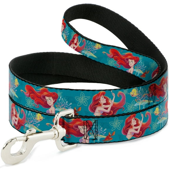 Disney Pet Leash, Dog Leash, The Little Mermaid Flounder and Sebastian Under the Sea Green, 4 Feet Long 0.5 Inch Wide