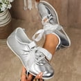 thumbnail image 5 of pwidon Women's Lace Up Ballet Flats Satin Bow Strap Retro Walking Casual Fashion Sneaker Flat Dress Shoes Silver 8, 5 of 8