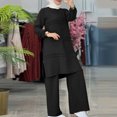thumbnail image 2 of WRKEKC Women Outfits Sets, Womens Sets 2 Piece Outfits, Ladies' Casual Fall Solid Color Muslim Solid Color Long Sleeve Shirt and Wide Leg Pants Suit, 2 of 8