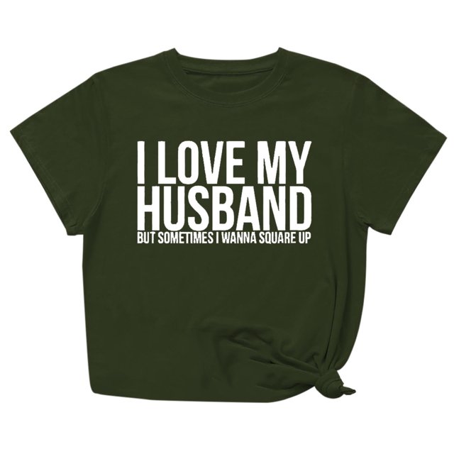 Penkiiy T-Shirt Femme J'aime Mon Mari Mignon Relation Mariée TP Vert Armée