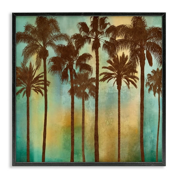 Stupell Industries Looming Palms on Gradient Landscape & Nature Painting Black Framed Art Print Wall Art, 12 x 12