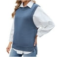 thumbnail image 3 of Aboser Womens Sweater Vest Sleeveless Crew Neck Sweaters Dressy Casual Workwear Cozy Side Button Knit Vests Soft Ribbed Edge Waistcoat Blue L, 3 of 6