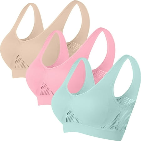Huvoen Long Sports Bras for Women 3PC Women Seamless Sports Bra Wirefree Yoga Bra with Removable Pads Multicolor 4xl
