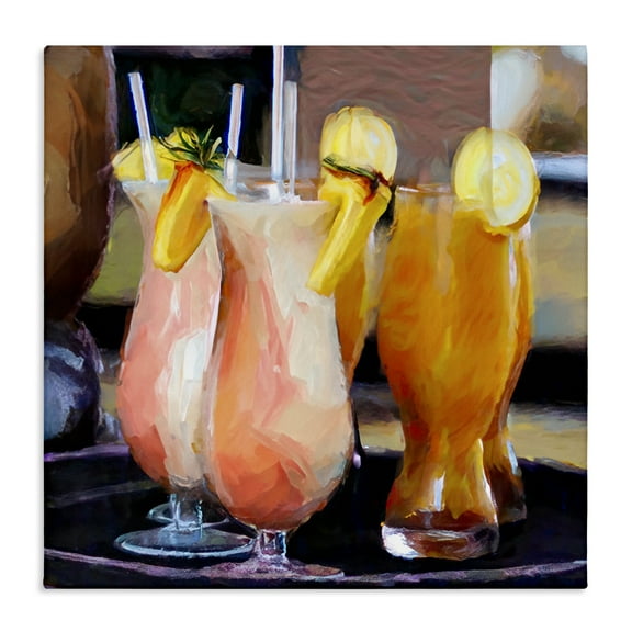Stupell Industries Tropical Cocktails on Tray Food & Beverage Painting Wrapped Canvas Art Print Wall Art, 17 x 17