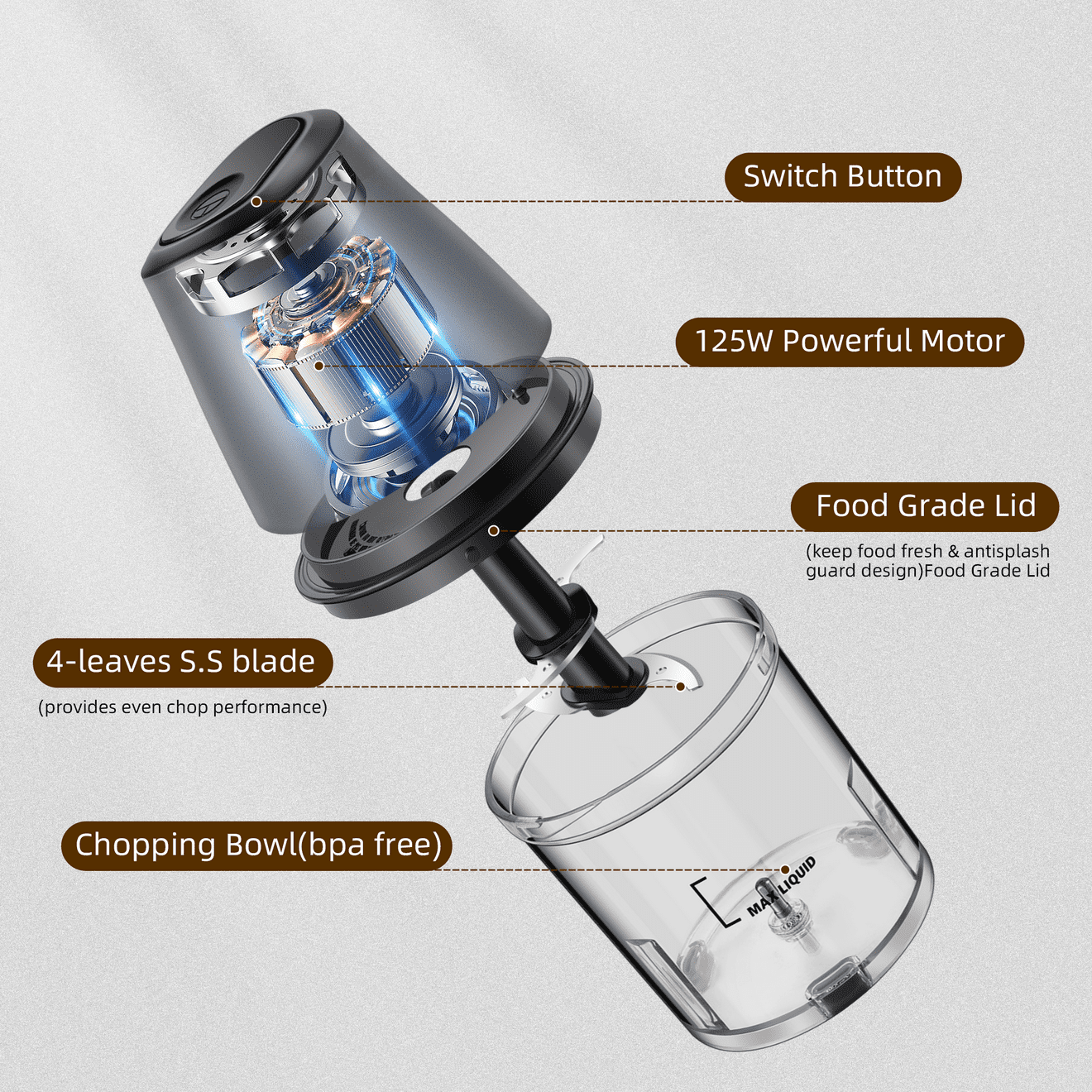 Mainstays 3 Cup Chopper, Black, Plastique, Mainstays 3 Cup Chopper - Black