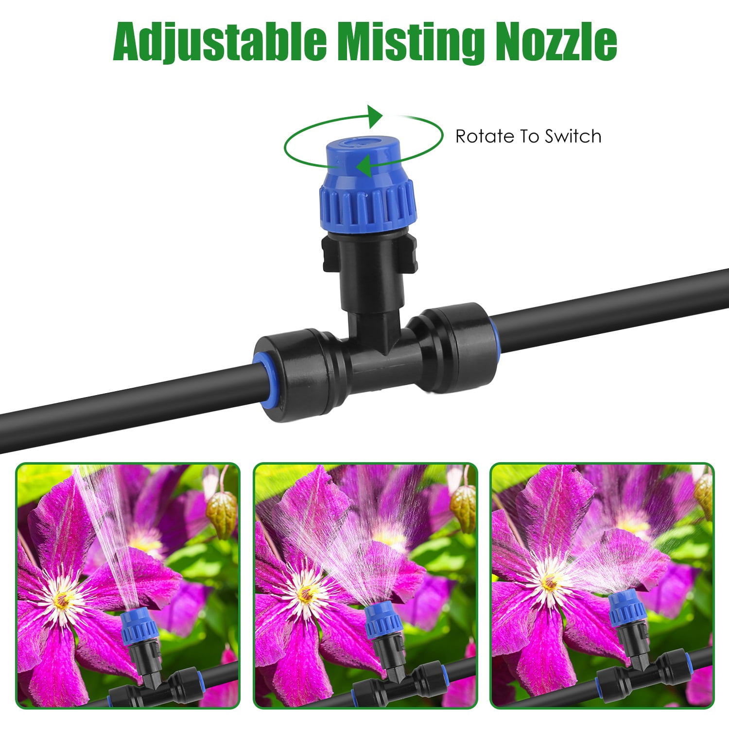 Teqhome 75FT Drip Irrigation System Automatic Drip Irrigation System Misting Irrigation System Adjustable Misting Nozzle Quick Connect for Lawn Patio Garden Flower Bed