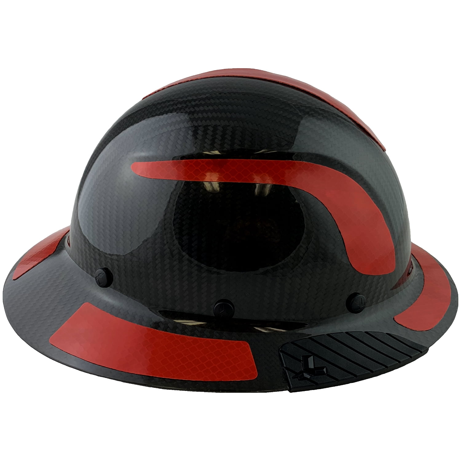 Lift Safety Helmet -  Actual Carbon Fiber Full Brim Hard Hat - Glossy Black with Red Reflective Decals with Hard Hat Tote Bag