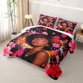 thumbnail image 3 of Castle Fairy Black Girl Chic Floral Twin Quilt Set,Graffiti Splash Twin Coverlet Set,Pink Black, 3 of 7