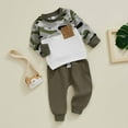 thumbnail image 4 of Odeerbi Baby Boys Girls Cotton Clothes Fall Winter Outfits Set Camouflage Color Block Long Sleeve Top Set Fashion Children's Comfortable Casual Round Neck Top Print Pants Set Olive Green, 4 of 6