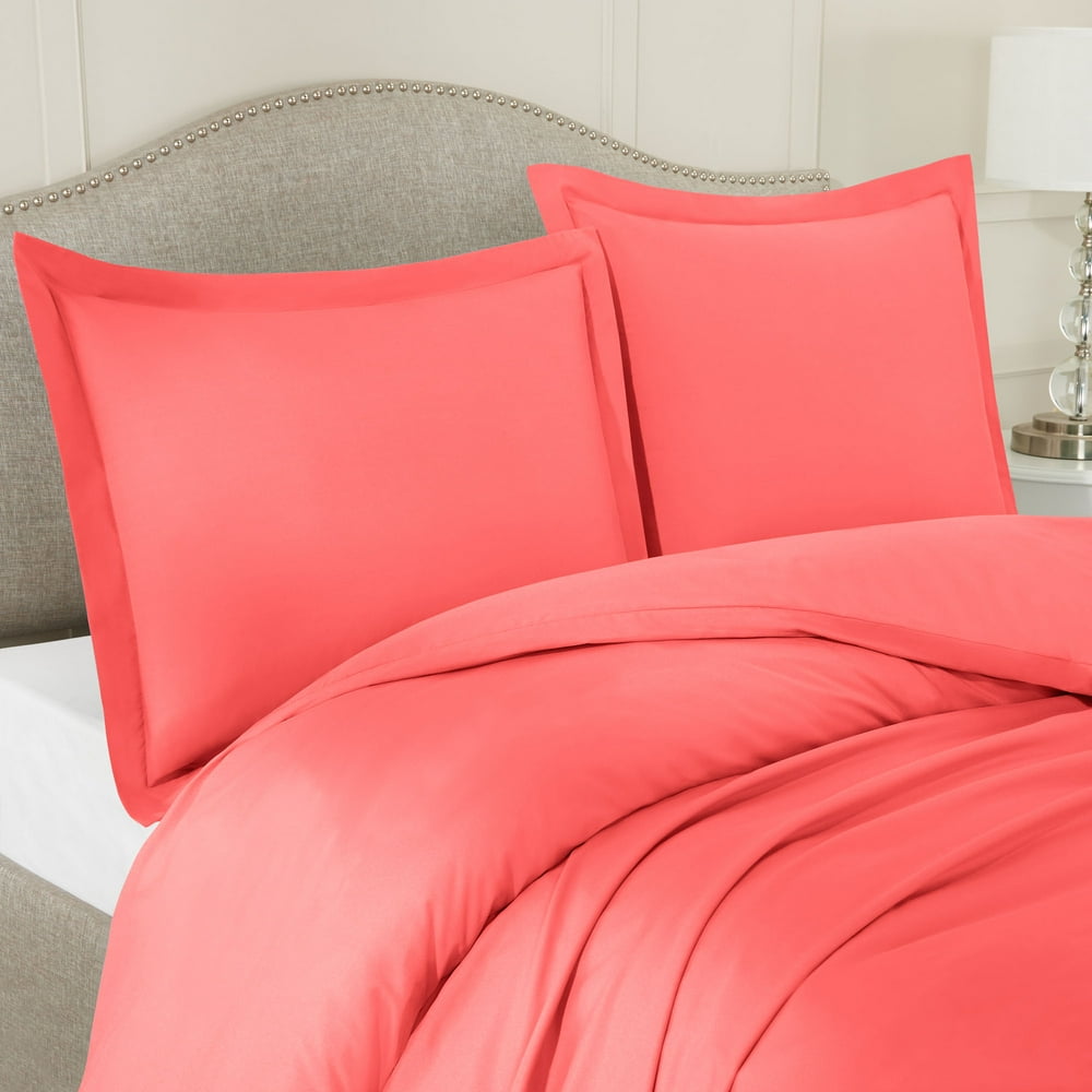 California King Size 3 Piece Duvet Cover Set with Pillow Shams Coral