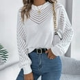 thumbnail image 2 of Wdgfv Women's Lightweight V-Neck Cotton Striped Pullover Top Elegant Women's Winter Pullover Sweater Soft Casual Comfort Round Neck Openwork Long Sleeve Top, 2 of 8