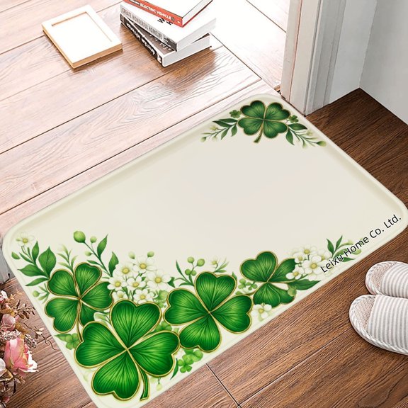 FJPT Non Slip Flannel Polyester Floor Mat With Clover Design For Bathroom Kitchen Bedroom Decor 16x24 inch