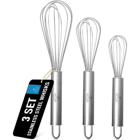 Zulay Kitchen Stainless Steel Balloon Whisk 3 Pack 8" 10" 12" - 7 Wire Whisks for Cooking & Baking