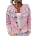 thumbnail image 2 of Hogleaql Fair Isle Sweater Cardigan For Women Knitted Button Down Long Sleeve Sweaters Crew Neck Fashion Cardigan Lightweight Warm 2025 Winter Holiday Party Outwear Coat Pink L, 2 of 4