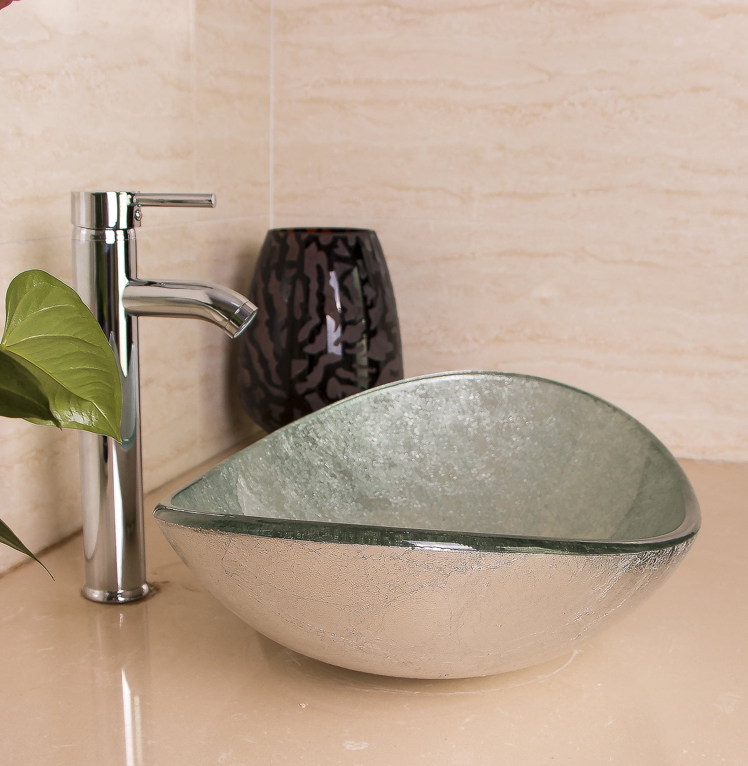 Walcut Bathroom Vanity Art Oval Glass Vessel Sink Basin Faucet Popup