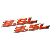 2 x (Pair / Set) 2.5L Liter Embossed RED on Highly Polished Silver Real Aluminum Auto Emblem Badge Nameplate for Chevy Malibu Camaro Dodge Ford Escape Fusion Ranger GMC Safari Jeep Wrangler Cherokee