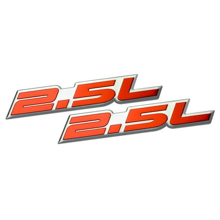 2 x (Pair / Set) 2.5L Liter Embossed RED on Highly Polished Silver Real Aluminum Auto Emblem Badge Nameplate for Chevy Malibu Camaro Dodge Ford Escape Fusion Ranger GMC Safari Jeep Wrangler Cherokee