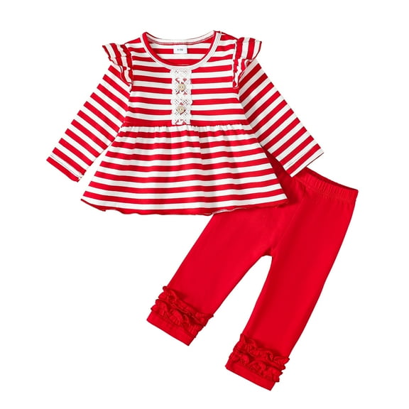 9 Months Baby Girls Clothes 12 Months Girls 2PCS Outfits Set Infant Girls Long Sleeve Stripe Top Pants Set Red