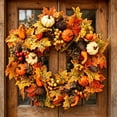 thumbnail image 4 of Bcylexb Fall Harvest Door Wreaths, 19.7" Rustic Farmhouse Wreaths with Pumpkins Maple Leaves Pinecones Berries Artificial Autumn Wreath for Wall Front Door Thanksgiving Decor, 4 of 7