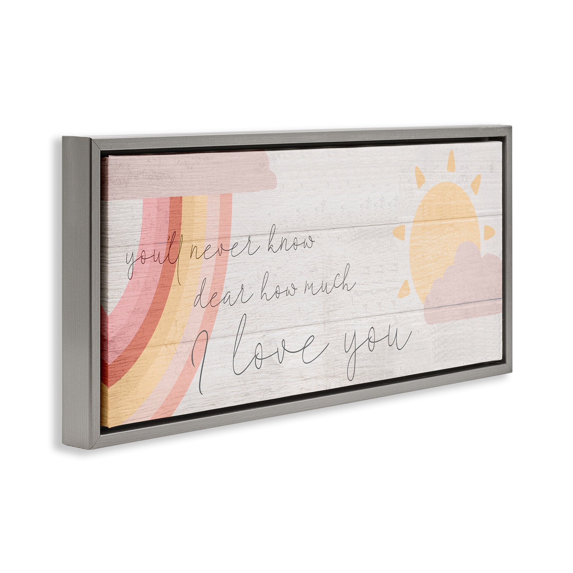 Stupell Industries Love You Pink Rainbow Phrase Typography Painting Gray Floater Framed Canvas Art Print Wall Art, 25 x 11