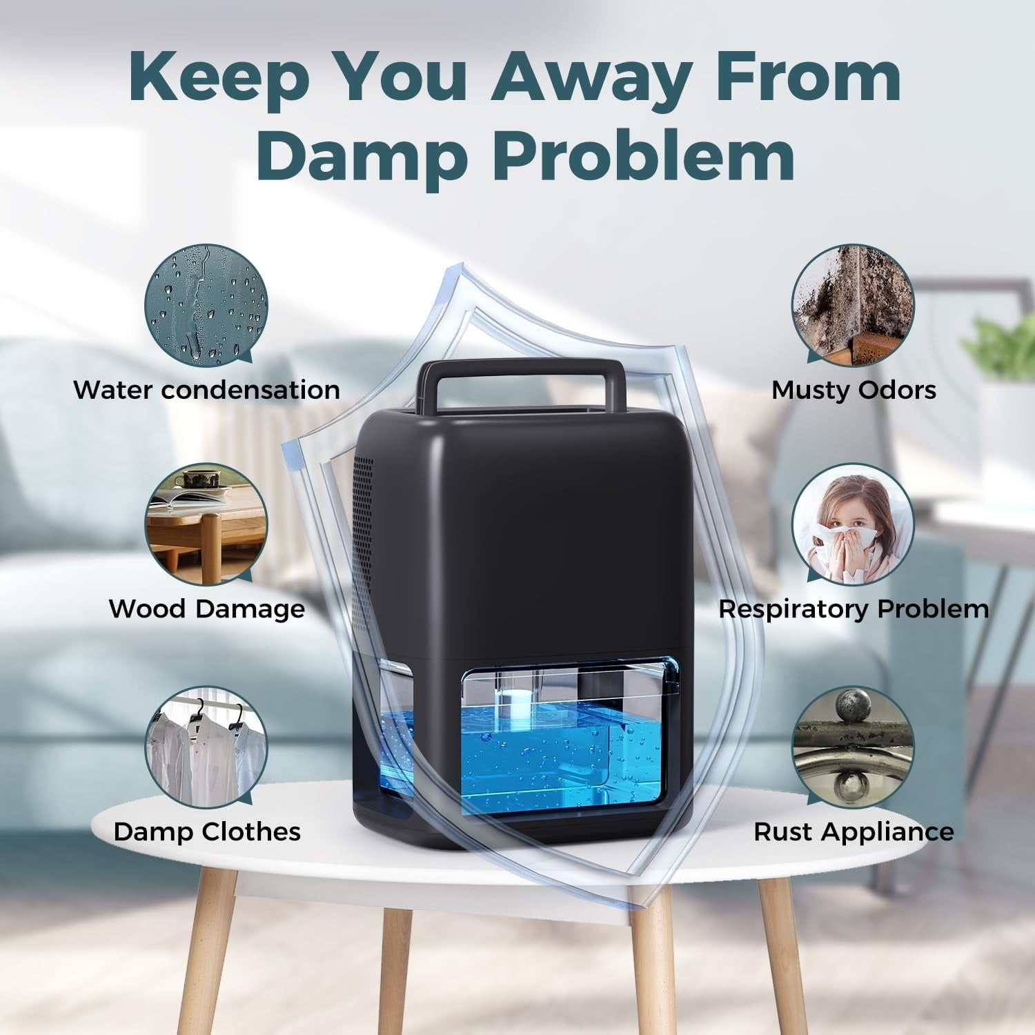 60 OZ Dehumidifiers for Home, Dual-Semiconductor Quiet Dehumidifier with Timer Auto-Off Sleep Mode 7 Colors Light Portable Small Dehumidifiers for Bathroom, Cloakroom, RV, Black