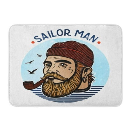 KDAGR Portrait of Bearded Sailor Tobacco Pipe Hipster Man Boat Doormat Floor Rug Bath Mat 30x18