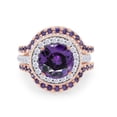 thumbnail image 2 of AFFY Round Simulated Amethyst & White CZ Trio Engagement Ring Set In 14k Rose Gold Over Sterling Silver Ring Size-6.5, 2 of 8