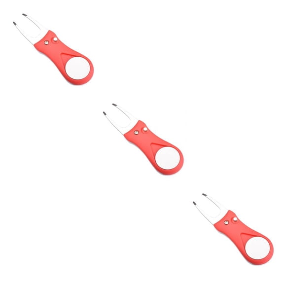 Eigraketly Golf Pitch Groove Repair Fork Pitchfork Mango de plástico Cabeza de acero inoxidable Reutilizable Putting Marker Removal Red Type1 NO1