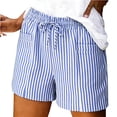 thumbnail image 2 of Striped Linen Bermuda Shorts for Women High Waisted Drawstring Gauze Shorts with Pockets Casual Summer Beach Outfits, 2XL, 2 of 5