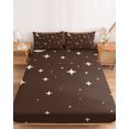 thumbnail image 2 of Twin Sze Fitted Sheet Set - Modern Brown 2 Piece Bedding Sets 16" Deep Pocket Fitted Sheet with 1 Pillowcase, Japanese Style Moon Stars Minimalism Brushed Microfiber Hotel Luxury Bed Sheets, 2 of 9